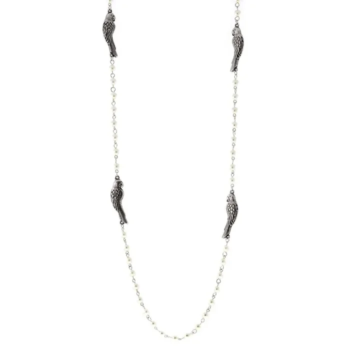 1928 Jewelry Parrot White Faux Pearl Chain Necklace 36″