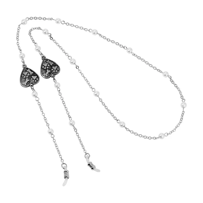 1928 Jewelry Paws & Bones Heart Round Faux Pearl Eyeglass Holder Necklace 26″