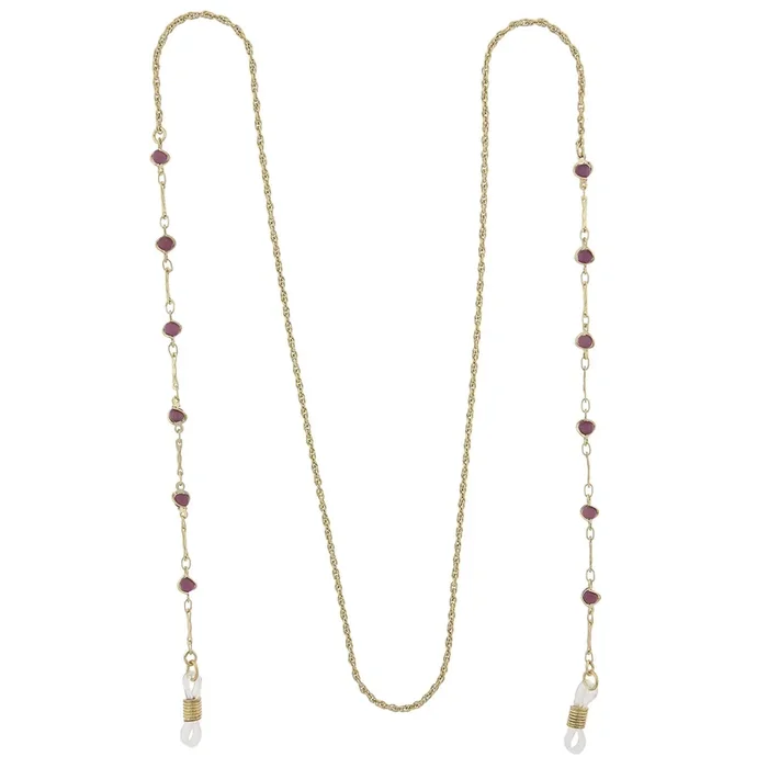 1928 Jewelry Purple Faux Cats Eye Bead Eyeglass Holder Chain Necklace 32″