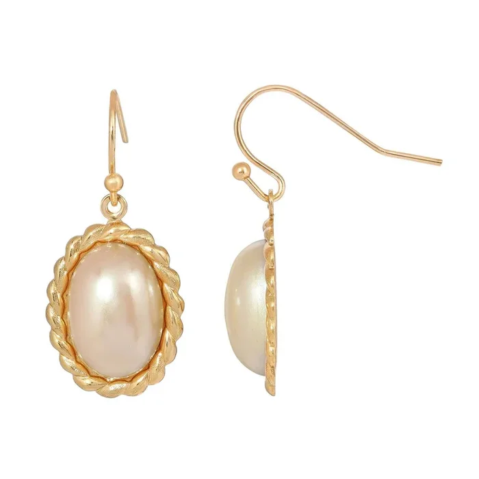 1928 Jewelry Roped Oval Faux Pearl Drop Earrings