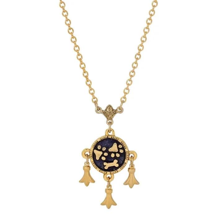 1928 Jewelry Sapphire Blue Enamel Paws And Bone Dangling Charms Pendant Necklace 16″ + 3″ Extension