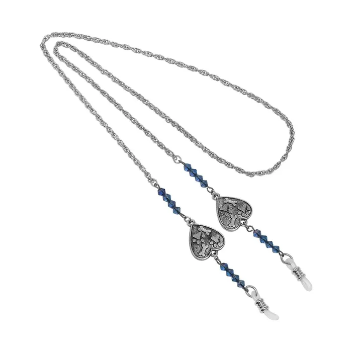 1928 Jewelry Sapphire Blue Heart Paw & Bones Eyeglass Holder Chain Necklace 26″