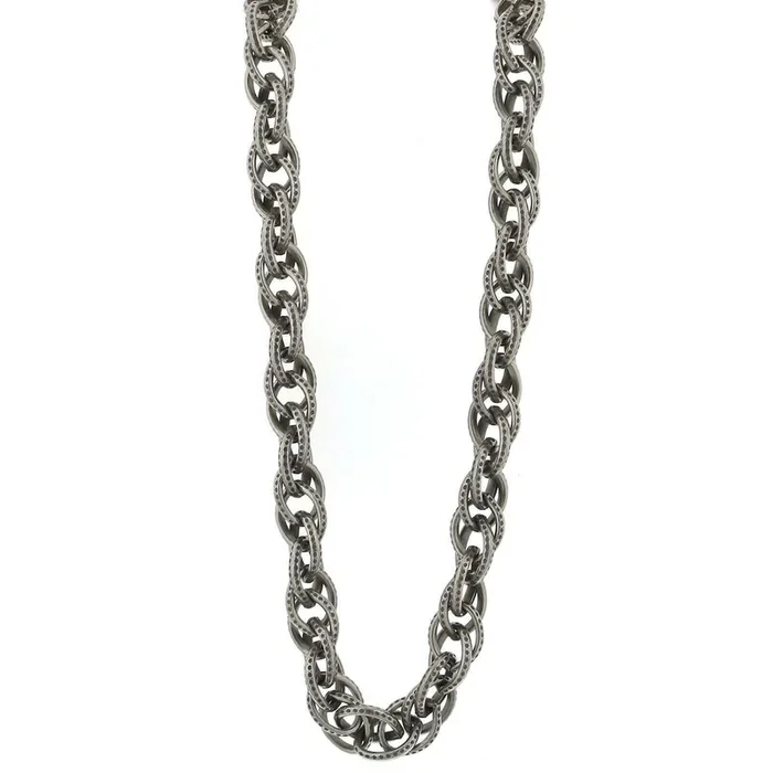1928 Jewelry Silver Oval Textured Linking Chain Necklace 30″