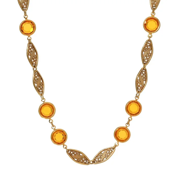 1928 Jewelry Topaz Channel Crystal & Filigree Link Necklace 15″ + 3″ Extension