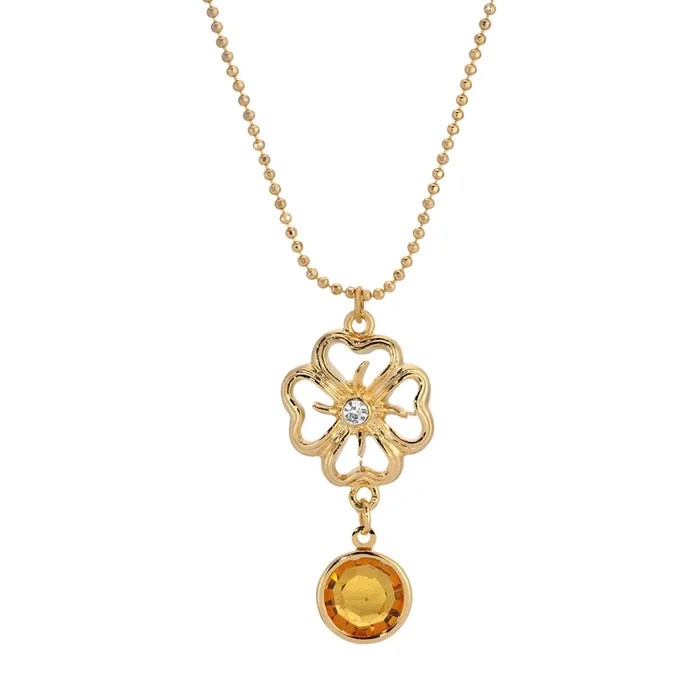 1928 Jewelry Topaz Channel Crystal Four-Leaf Clover Pendant Necklace 18″
