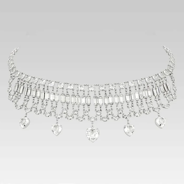 1928 Jewelry Vintage Austrian Crystal Baguette and Heart Drop Necklace 12.5 + 3″ Extender