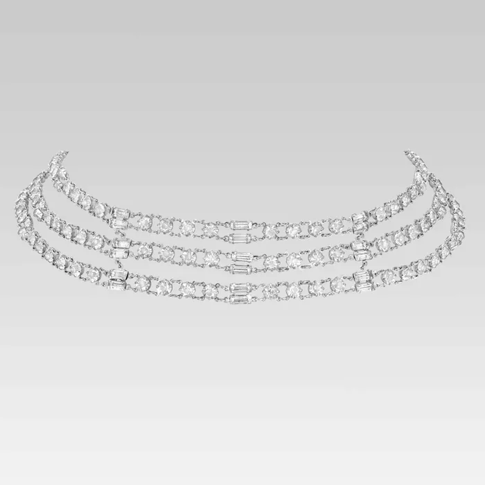 1928 Jewelry Vintage Austrian Crystal Baguette and Round Multi Chain Necklace 16″
