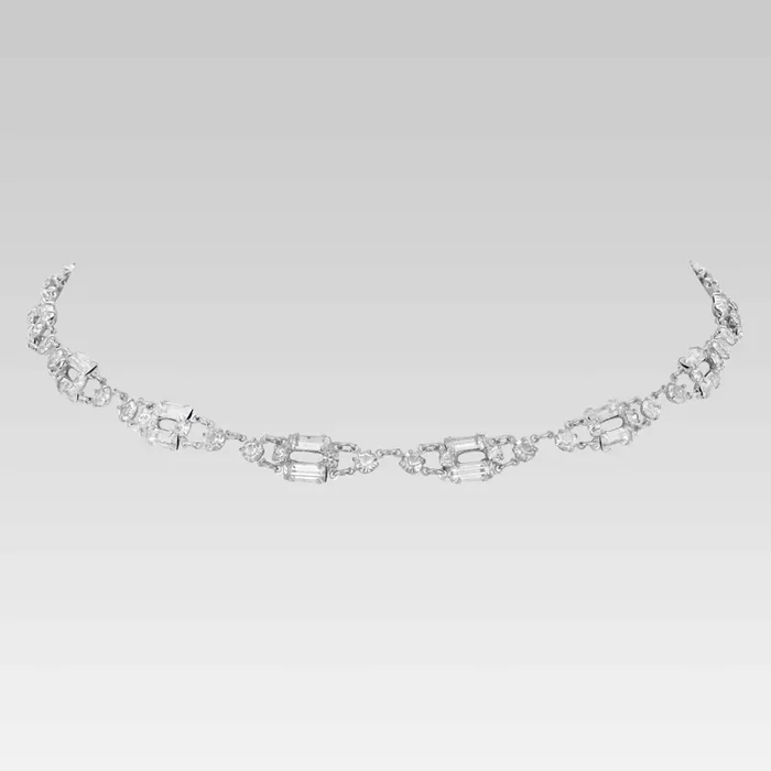 1928 Jewelry Vintage Austrian Crystal Baguette Link Necklace 15″
