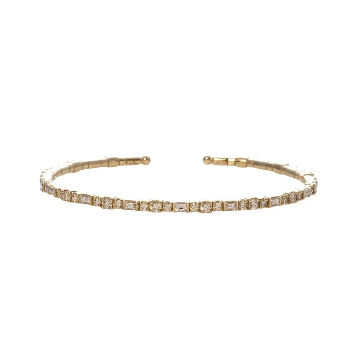 1ctw Diamond 14K Yellow Gold Flexible Cuff Bangle