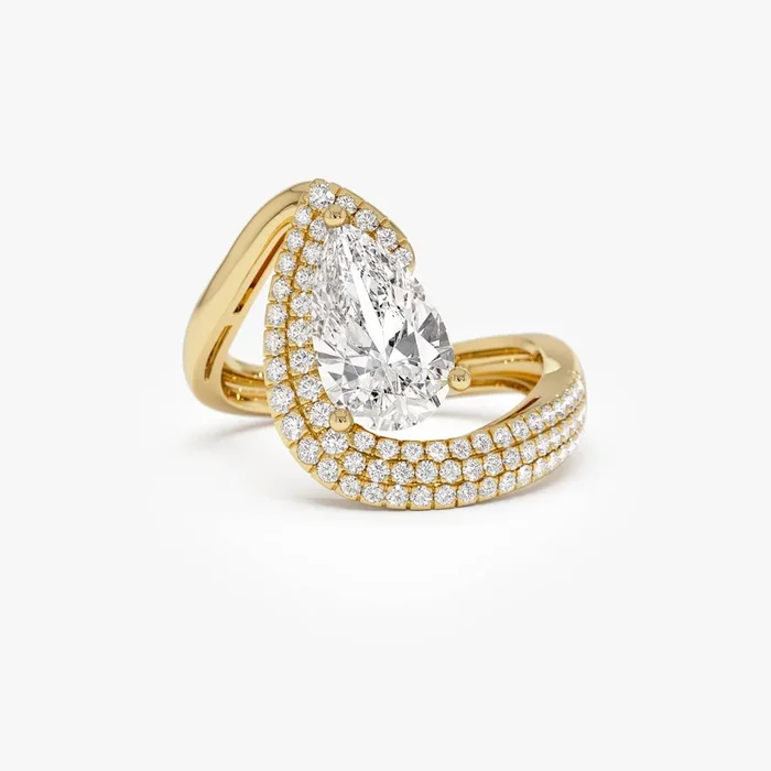 2.00 Ctw 14k Gold Lab Grown Pear Shaped Triple Row Pave Band Engagement Ring – Chiara