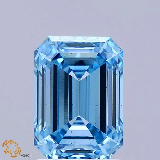 2.01 Carat Emerald Shaped, Ideal Cut, FANCY VIVID BLUE Color, SI1 Clarity, IGI Certified Lab Grown Diamond