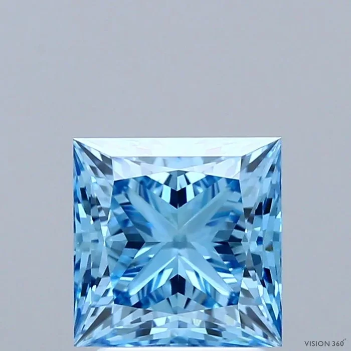 2.01 Carat Princess Shaped, Ideal Cut, FANCY VIVID BLUE Color, VVS2 Clarity, IGI Certified Lab Grown Diamond