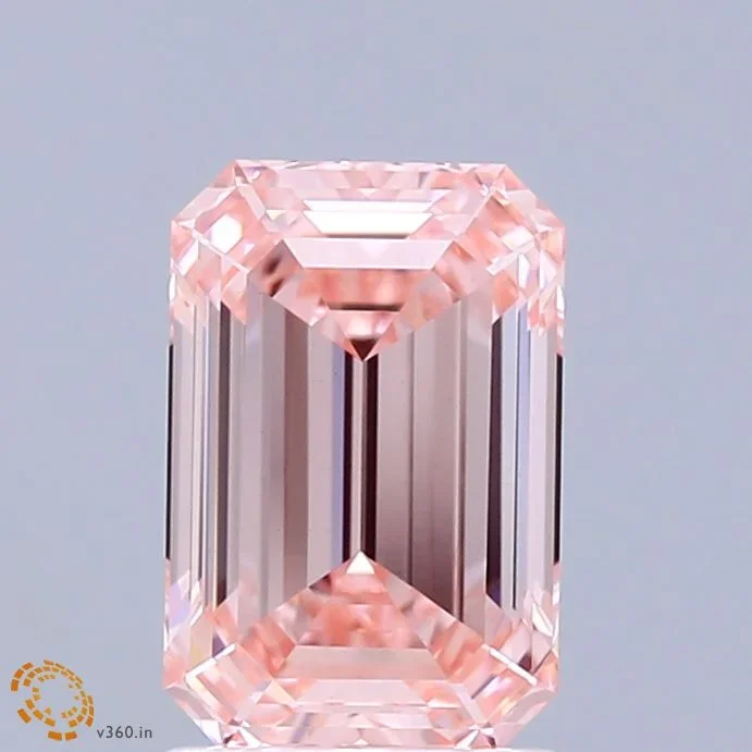 2.02 Carat Emerald Shaped, Ideal Cut, FANCY VIVID PINK Color, VVS2 Clarity, IGI Certified Lab Grown Diamond