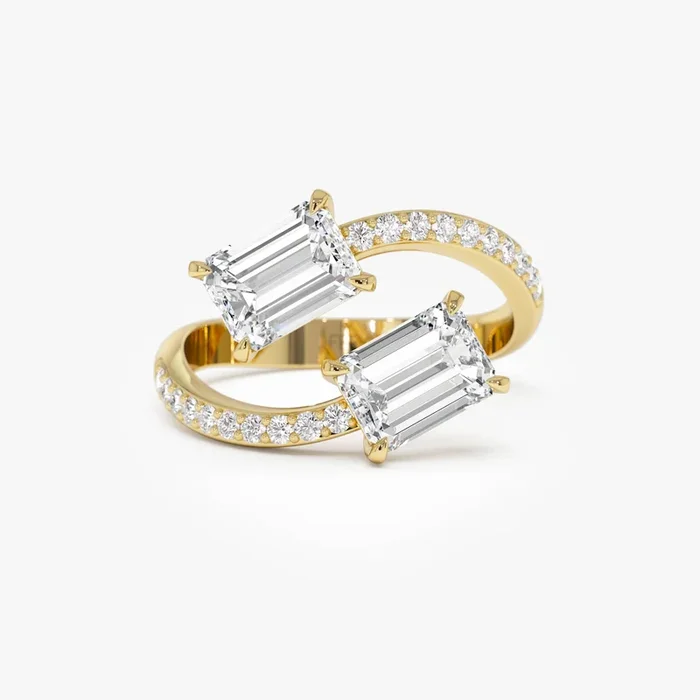 2.25 Ctw 14k Lab Grown Emerald Cut and Diamond Bypass Ring – Agape