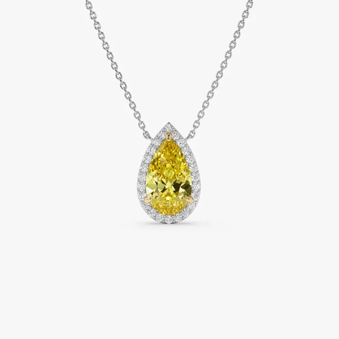 2.25 Ctw 14k Pear Shaped Fancy Intense Yellow Lab Grown Diamond Necklace – Queen