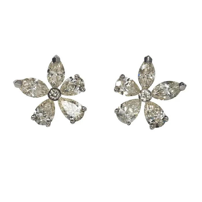 2.25ctw Mixed Diamond 14K Gold Flower Stud Earrings