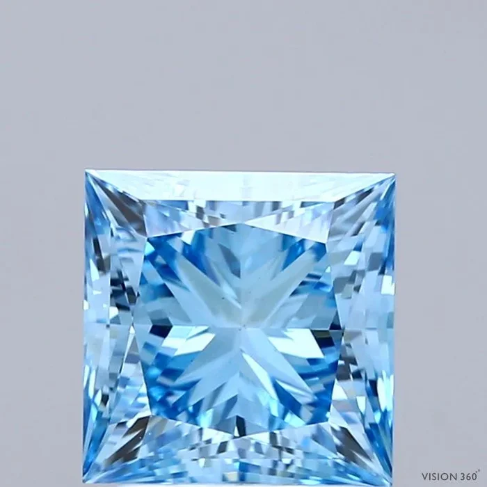 2.38 Carat Princess Shaped, Ideal Cut, FANCY VIVID BLUE Color, VS1 Clarity, IGI Certified Lab Grown Diamond