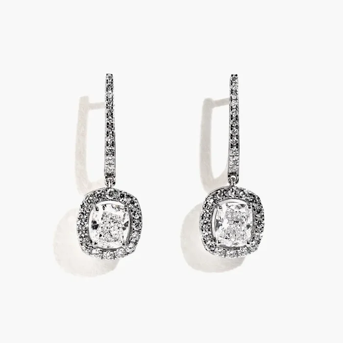 2 ⁵/₈ ctw Cushion and Round Lab Grown Diamond Halo Drop Earrings