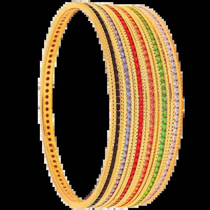 2.5 Size Set of 6pcs Bangles With Gemstones in 22K Gold