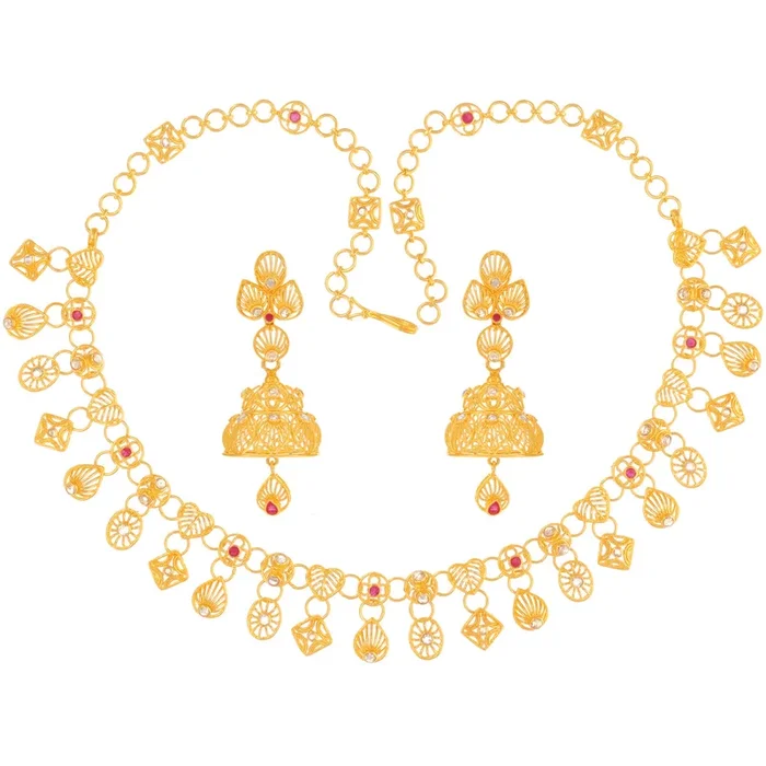 2.60CTW Rose Cut Diamond Necklace Set in 22K Gold