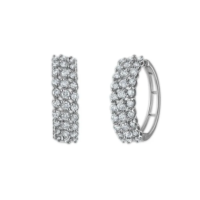2 CTW Natural Diamond 3-row Hoop Earrings in 10KT White Gold
