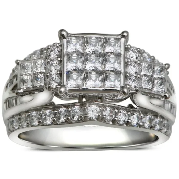 2 CTW Natural Diamond Three Stone Engagement Ring in 10KT White Gold