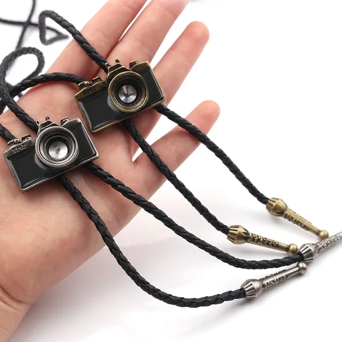 2019 Fashion Vintage Mini Camera Necklace Cowhide Rope Men Women Long Sweater Chain Pendant Necklace Gift Jewelry Free shipping
