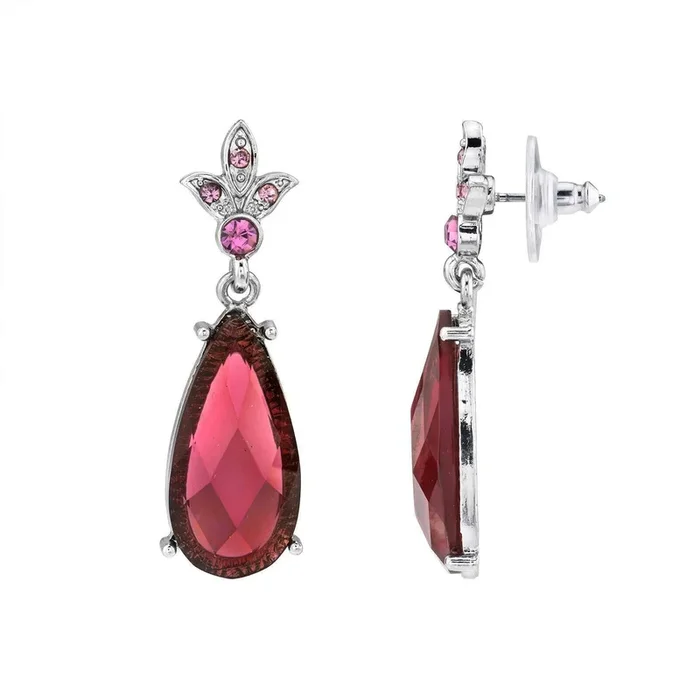 2028 Jewelry Amethyst Purple Crystal Faceted Teardrop Stone Post Dangle Earrings