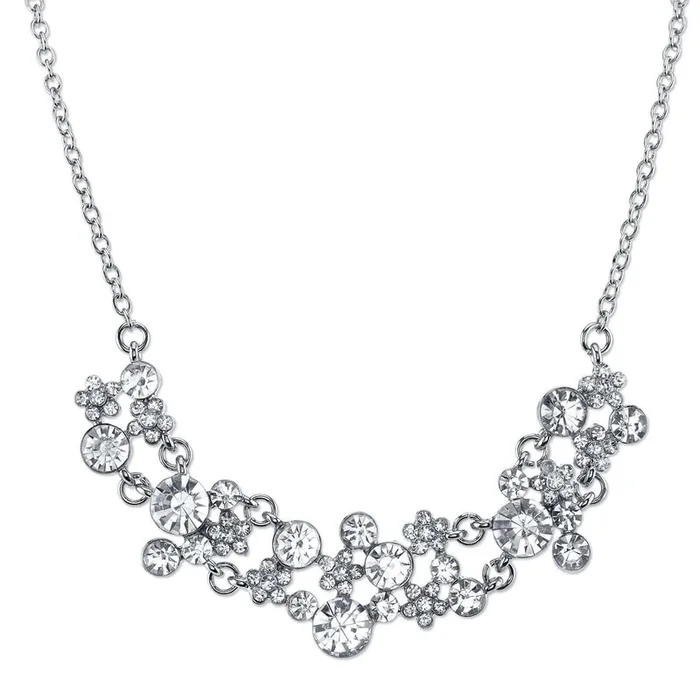 2028 Jewelry Clear Crystal Cluster Necklace 16″ + 3″ Extender