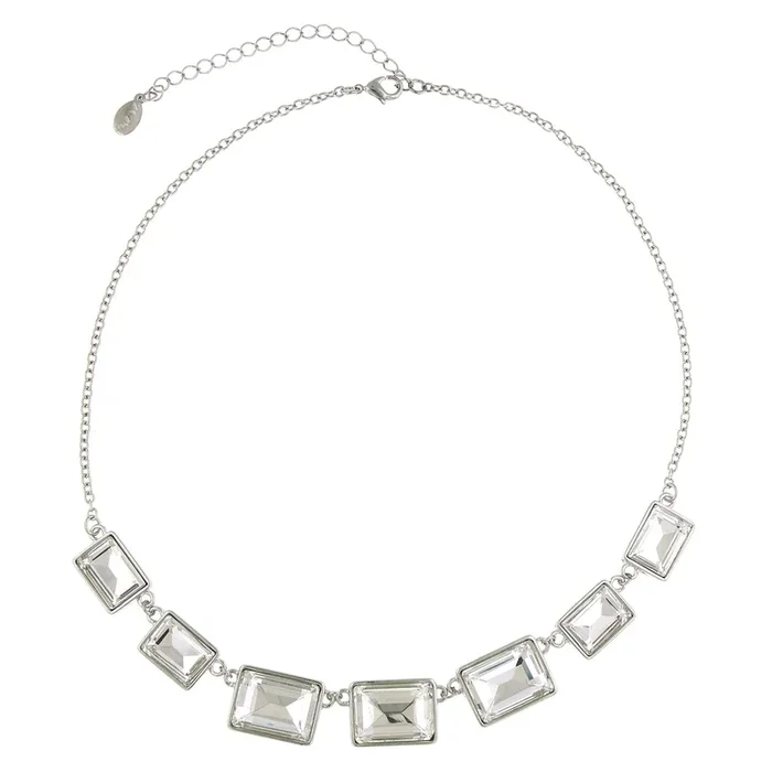2028 Jewelry Crystal Rectangle Station Collar Necklace 16″ + 3″ Extender