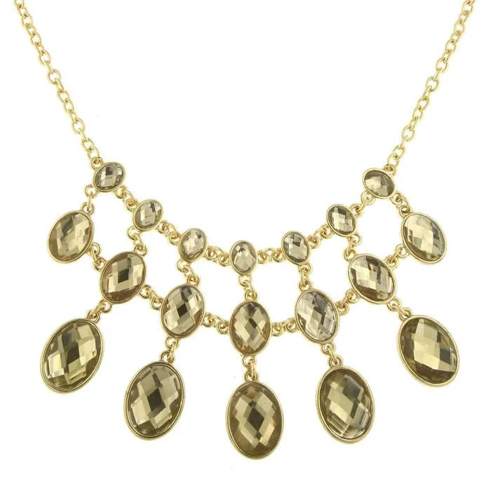 2028 Jewelry Three Row Oval Faceted Stone Bib Necklace 16″ + 3″ Extender