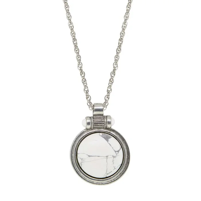 2028 Jewelry White Howlite Gemstone Pendant Necklace 28″