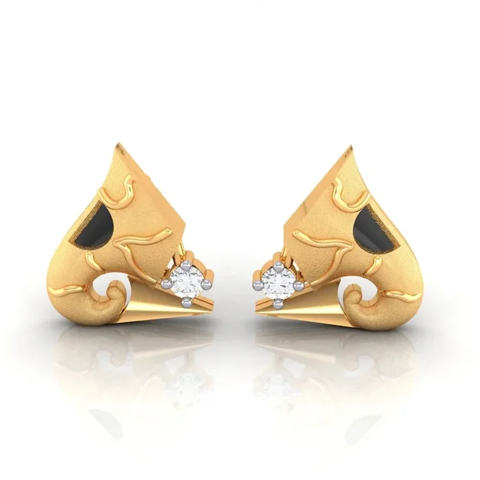 22k (916) Gold Earrings Elephant Trunk Studs With Black Meena And Embedded Stones