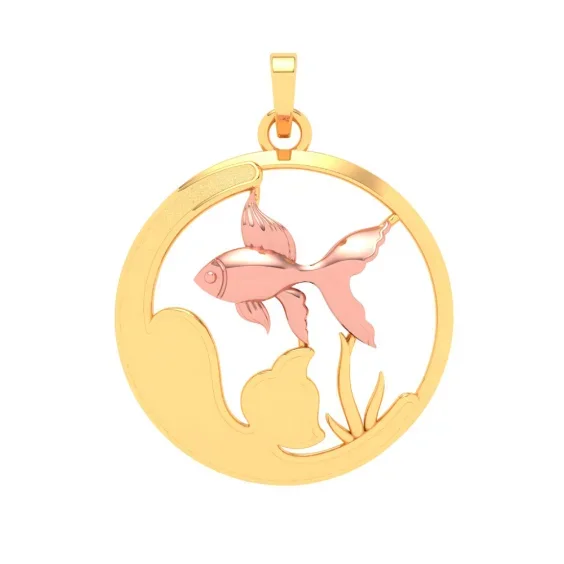 22k Circular Shaped Fish Bowl Gold Pendant With A Fish From Online Exclusive