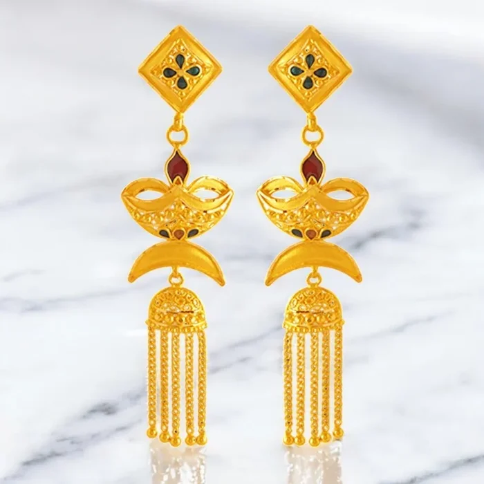 22k Gold Drop Earrings With Filigree Design