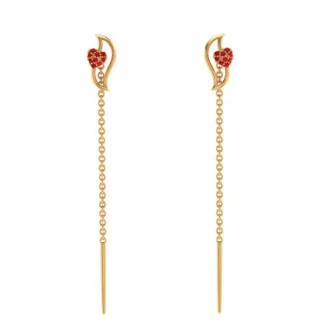 22k Heart Themed Leaf Shaped Yellow Sleek Gold Earring