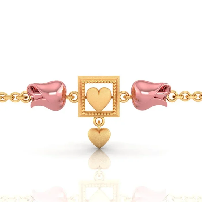 22k Square With Heart Centered Yellow Gold Bracelet
