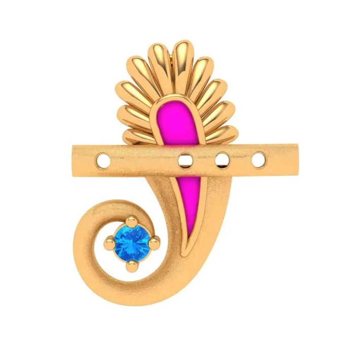 22k Striking Blue Gem Curled Designer Gold Pendant