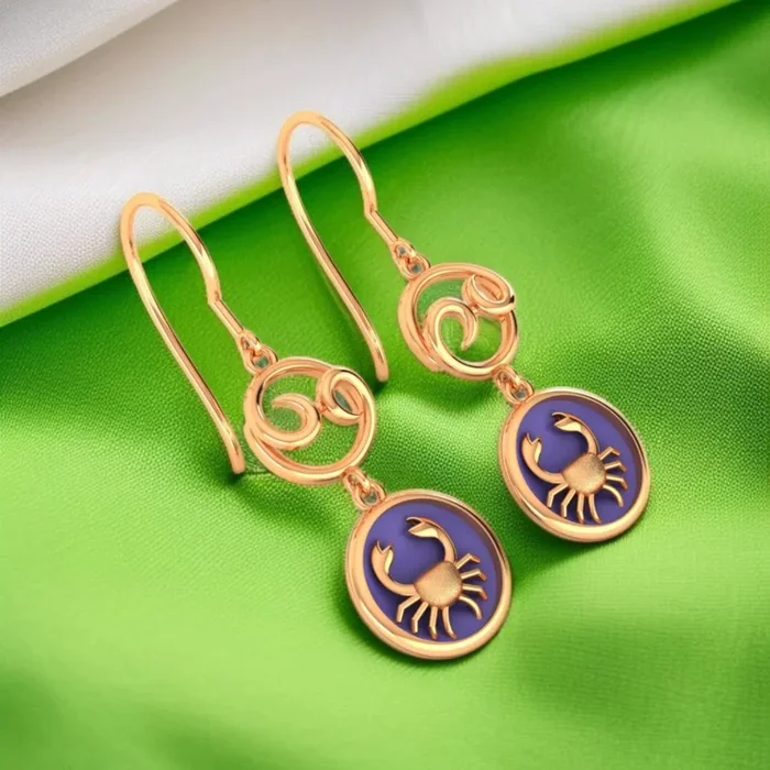 22KT (916) Gold “Cancer Moonrise” Horoscope Earrings for Women & Girls