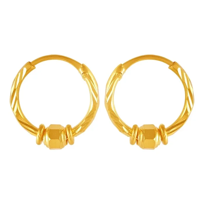 22KT (916) Yellow Gold Textured Hoop Earrings