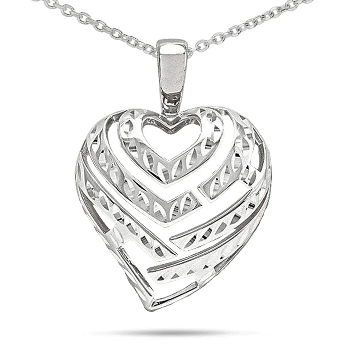 24″ Adjustable Aloha Heart Pendant Necklace in Sterling Silver – 30mm