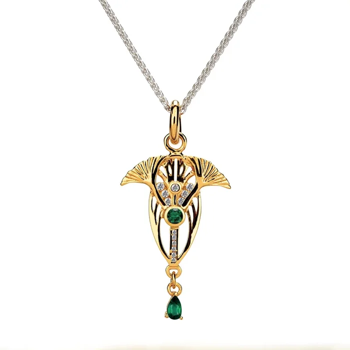 24k Vermeil over Silver with Lab Grown Emerald and White Moissanite Alchemy Pendant