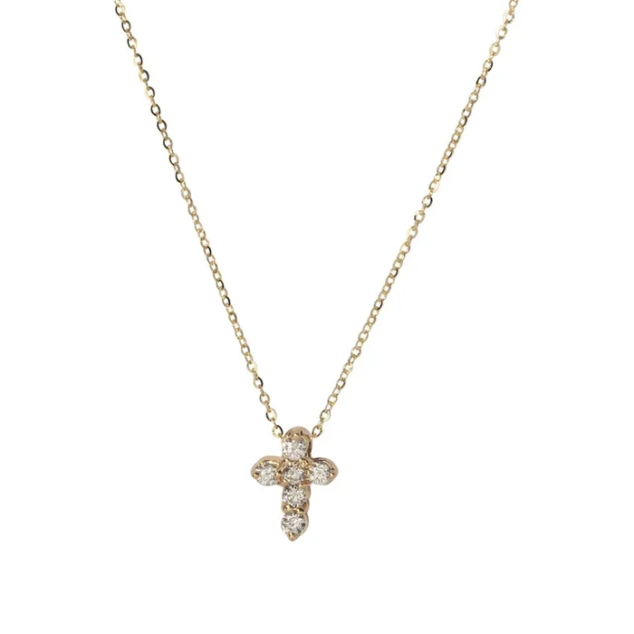.28ctw Diamond Small Cross 14K Yellow Gold Pendant Necklace