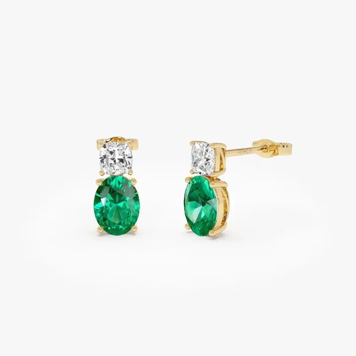 3.00 Ctw 14k Lab Grown Colombian Emerald and Diamond Two-Stone Stud Earrings – Doria