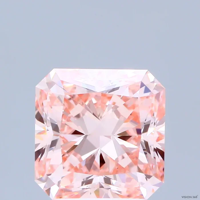 3.04 Carat Radiant Shaped, Ideal Cut, FANCY INTENSE PINK Color, VVS2 Clarity, IGI Certified Lab Grown Diamond