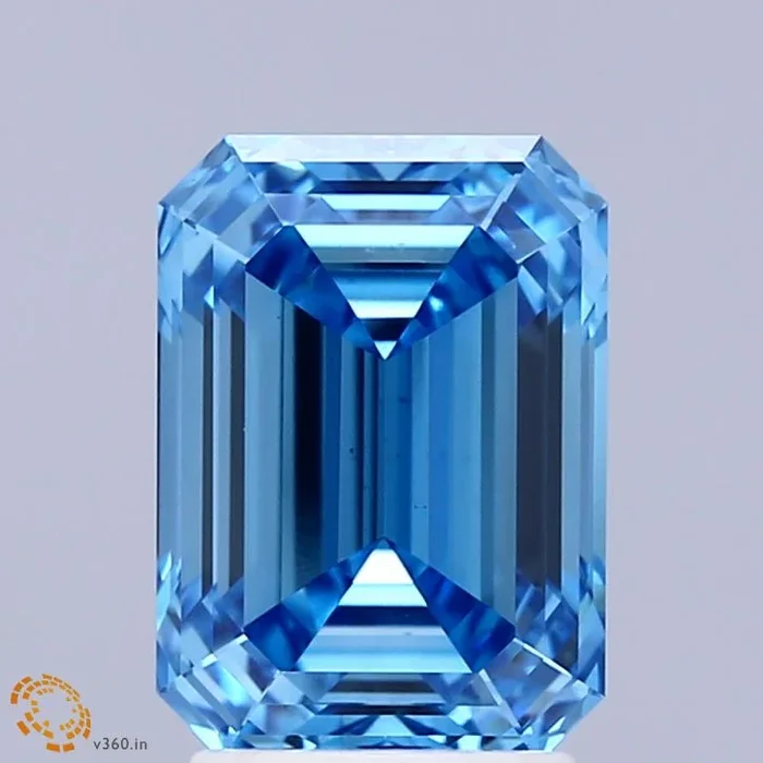 3.10 Carat Emerald Shaped, Ideal Cut, FANCY VIVID BLUE Color, VS1 Clarity, IGI Certified Lab Grown Diamond
