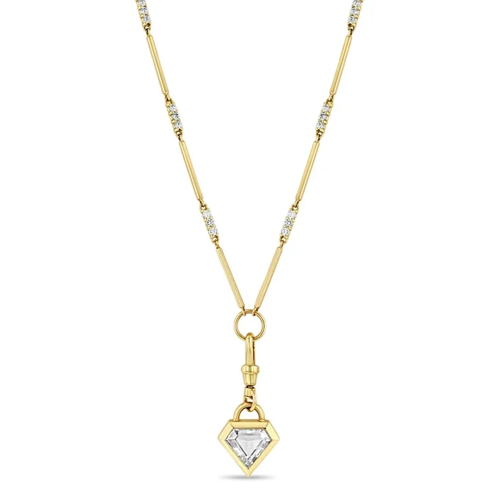 3.12 ctw Rose Cut Shield Diamond Pendant Mixed Bar Necklace
