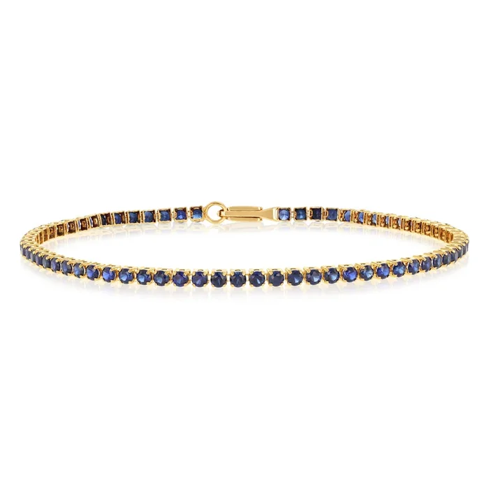 3.37 Carats Created Sapphire Bracelet in 10ct Yellow Gold