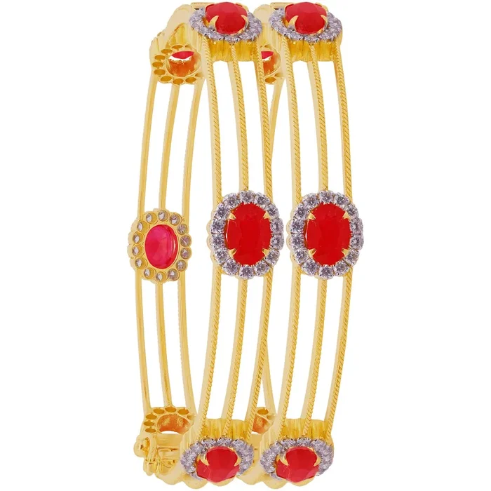 3.91Ct VS/GH Diamond 2pcs Bangle With Ruby in 18K Gold