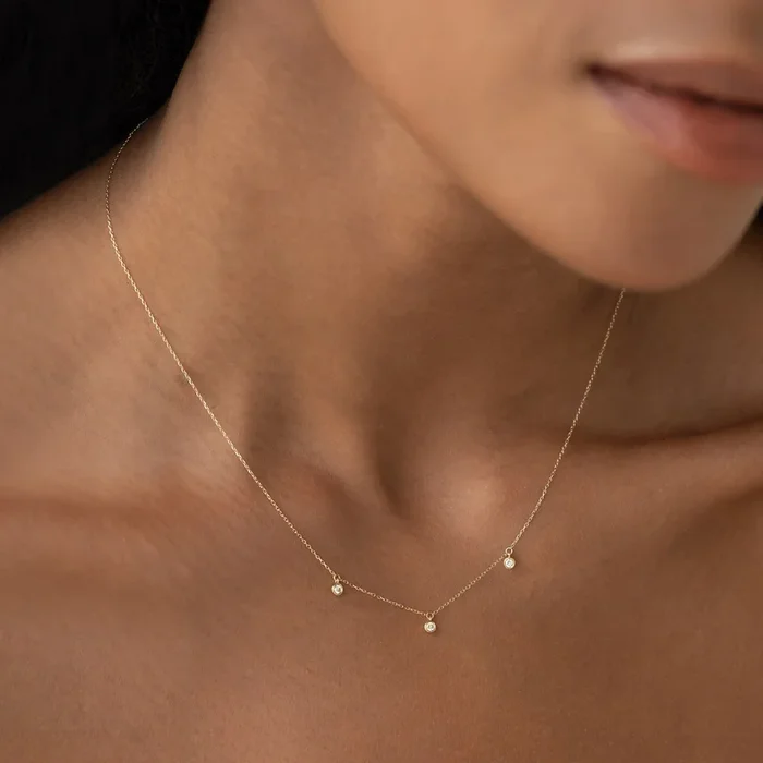 3-Diamond Necklace 14k Gold – Eira
